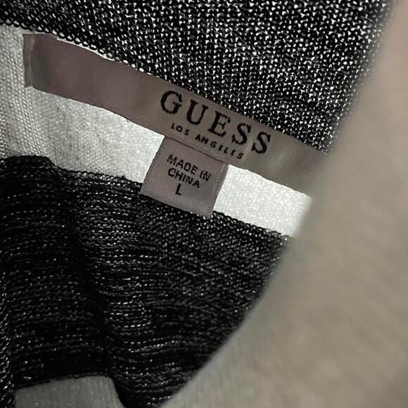 Guess Brand Striped Semi-sheer Metallic Shimmer Long Sleeve Top Size Large - Picture 6 of 8